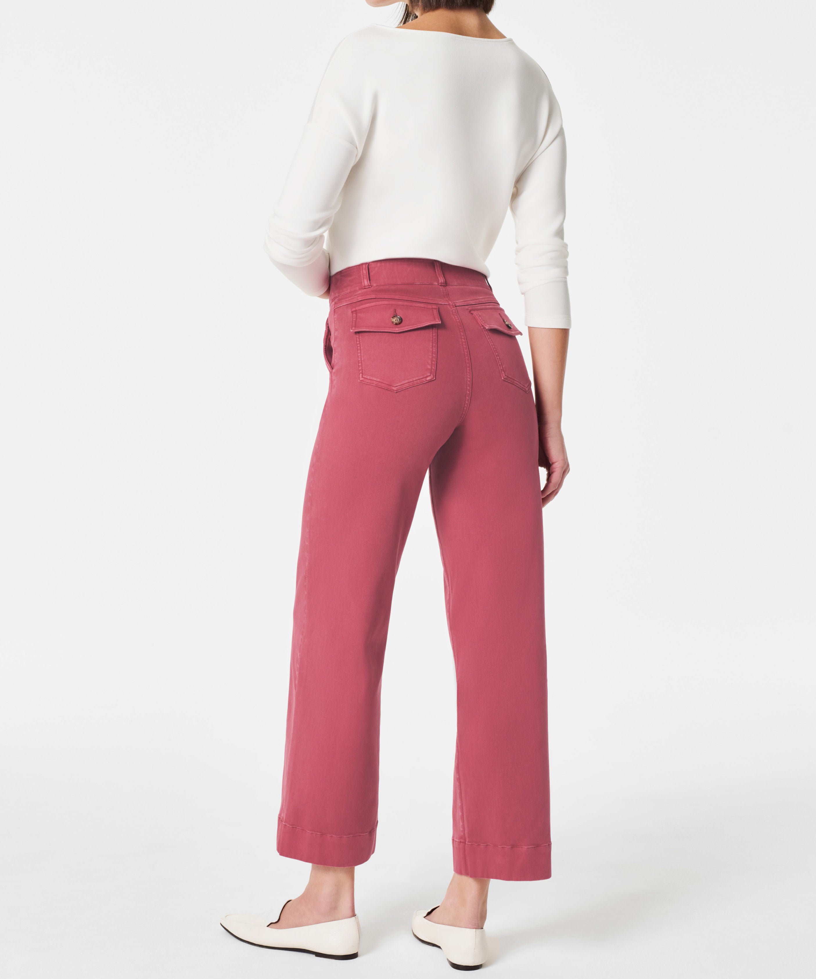 Spanx Stretch Twill Cropped Wide Leg Pants - Wild Rose