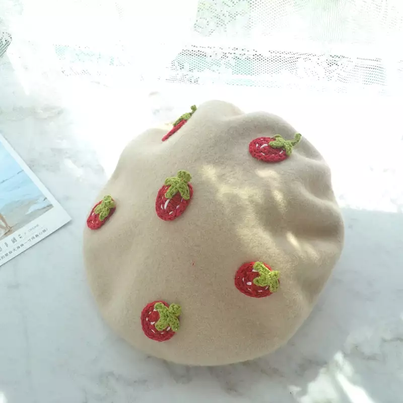 SWEET STRAWBERRY BEIGE BERET HAT BY51005