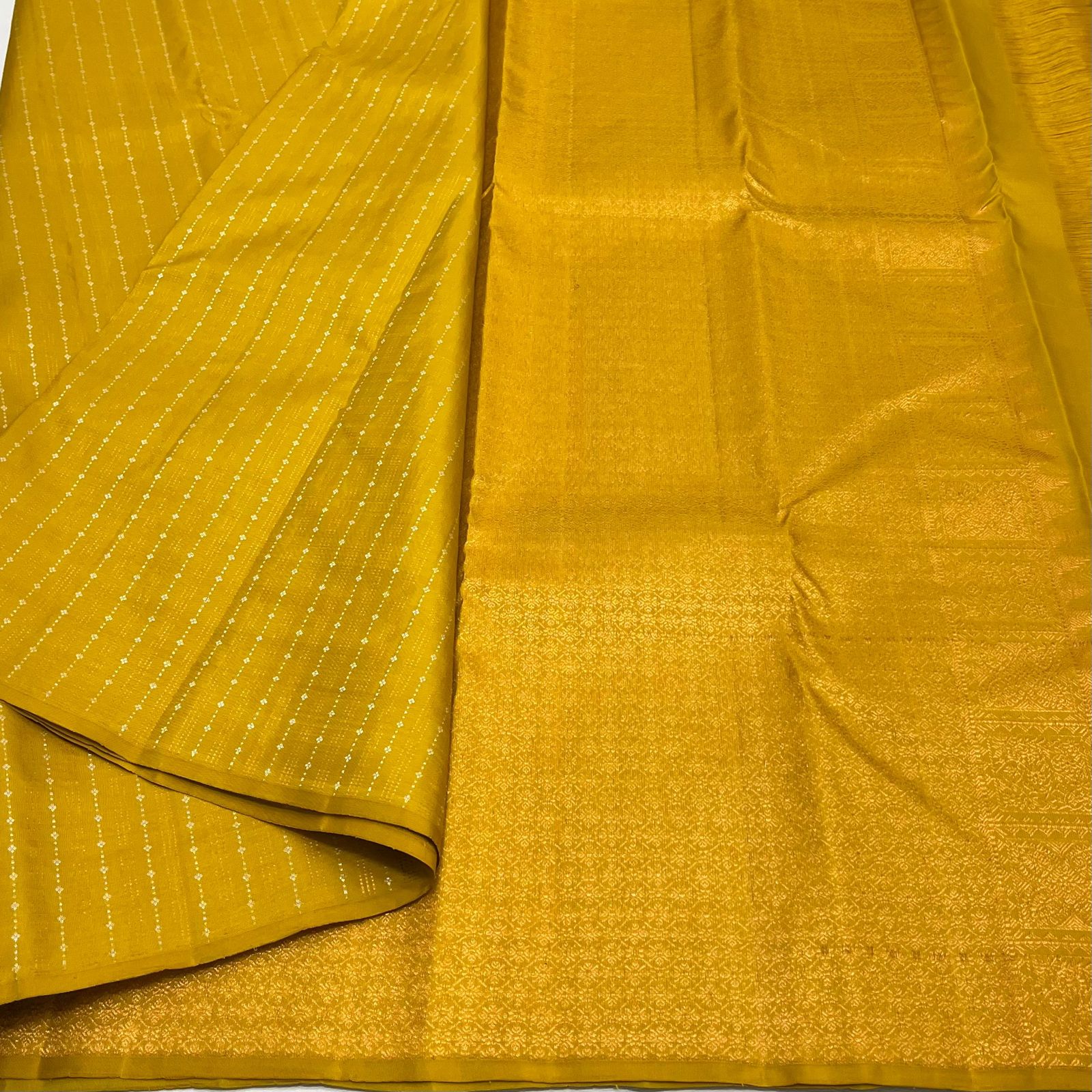  Vaira Oosi  Golden Yellow shade Kanjivaram Pure Silk Handloom Double warp self grand pallu and blouse -PDS001VO