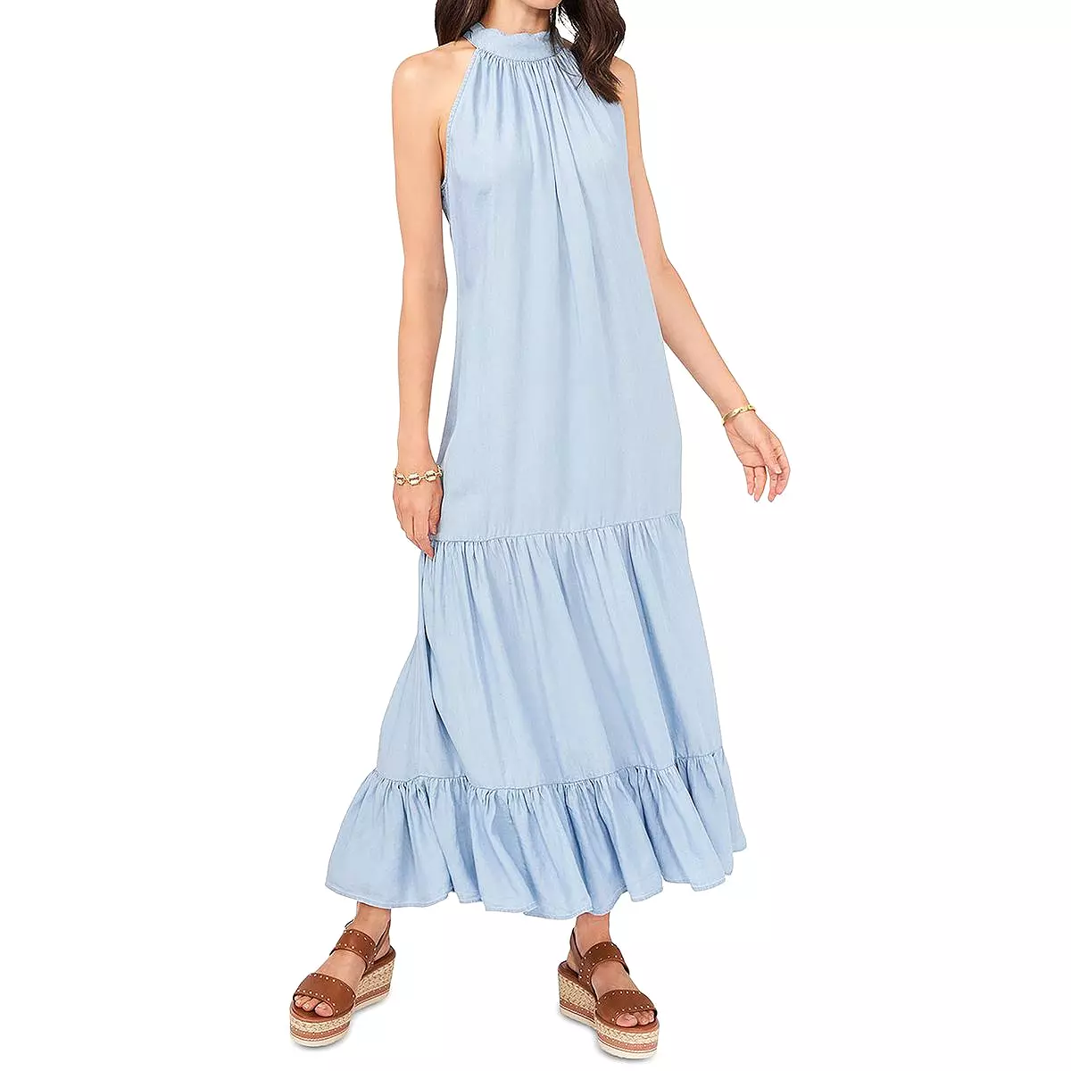 Vince Camuto Womens Tencel Maxi Halter Dress