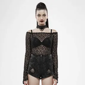 Women's Goth Lace Long Sleeved Mesh Tops