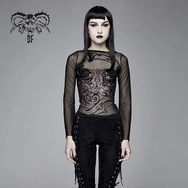 Women's Goth Sheer Flare Sleeved Mesh Tops