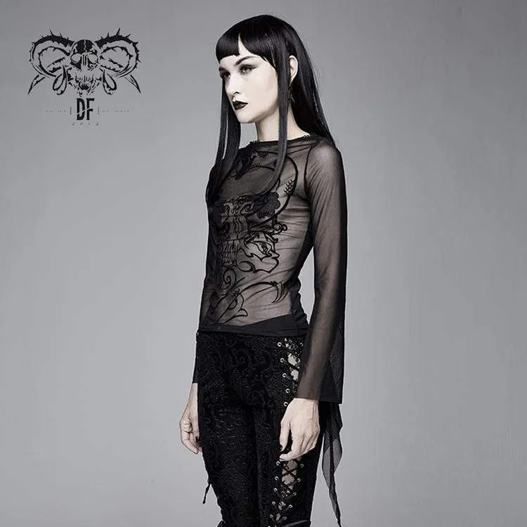 Women's Goth Sheer Flare Sleeved Mesh Tops