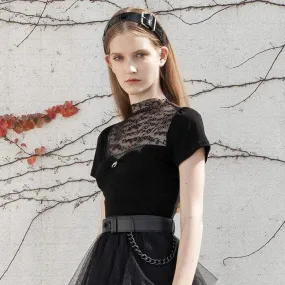 Women's Goth Short Sleeved Black Lace Tops