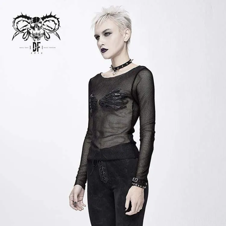 Women's Goth Skull Sheer Mesh Tops