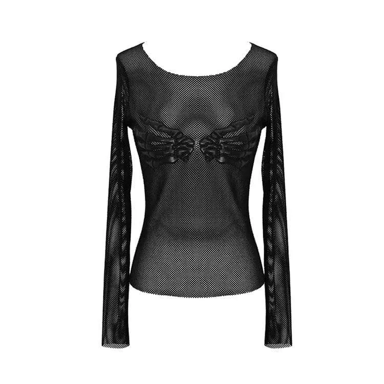 Women's Goth Skull Sheer Mesh Tops