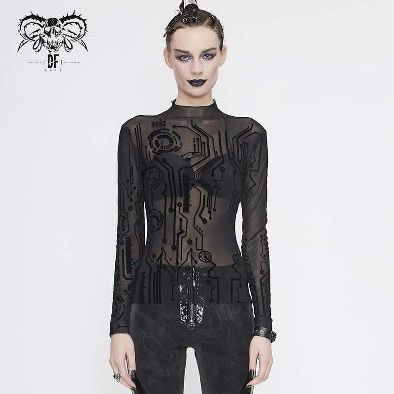 Women's Gothic Full Sleeves High Neck Sheer Lace Tops