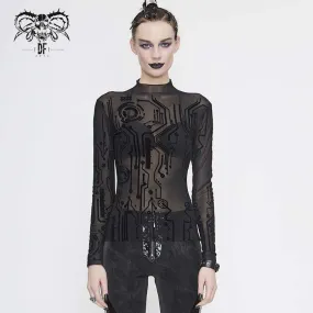 Women's Gothic Full Sleeves High Neck Sheer Lace Tops