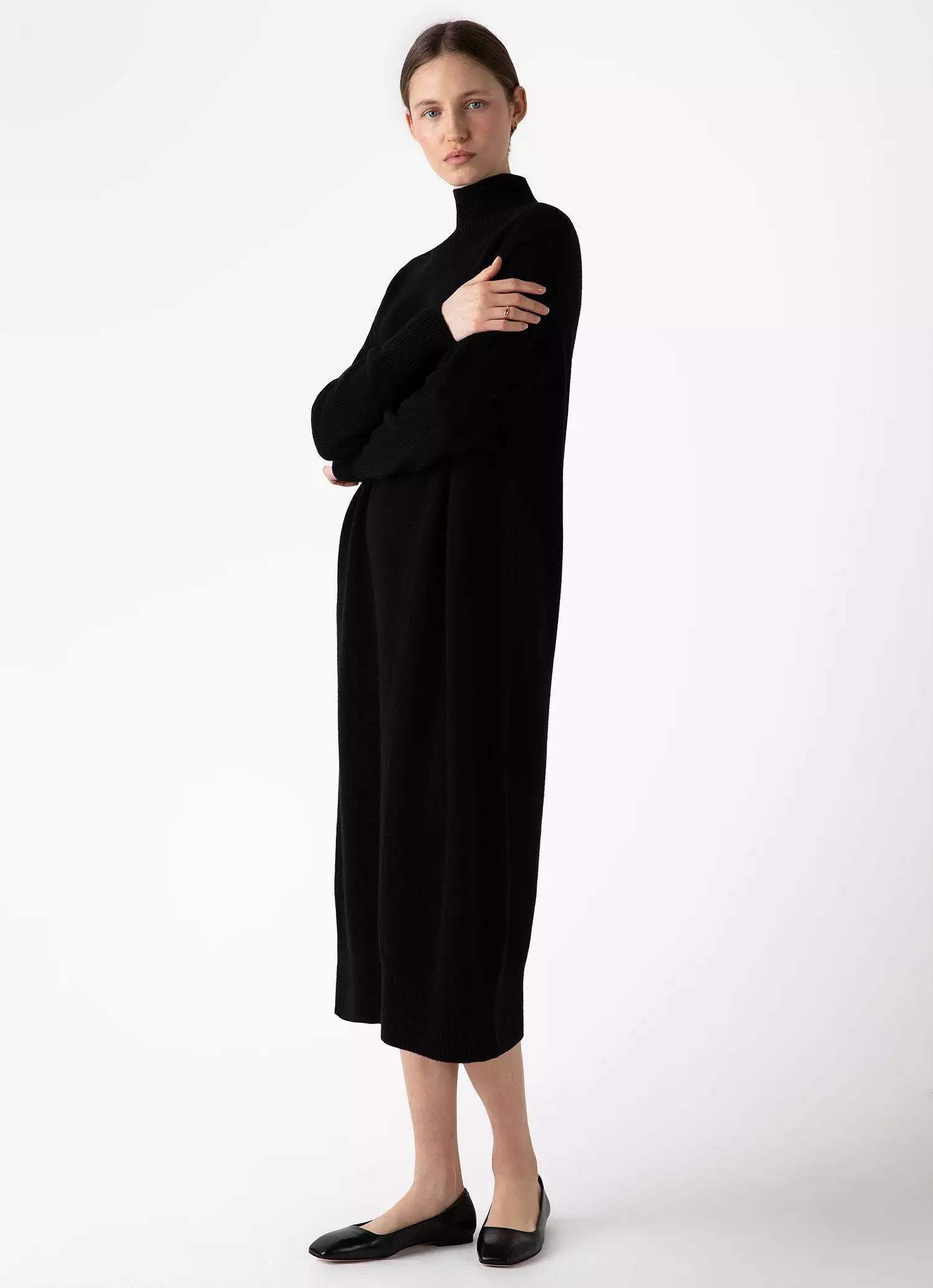 Women's Lambswool Funnel Neck Dress in Black