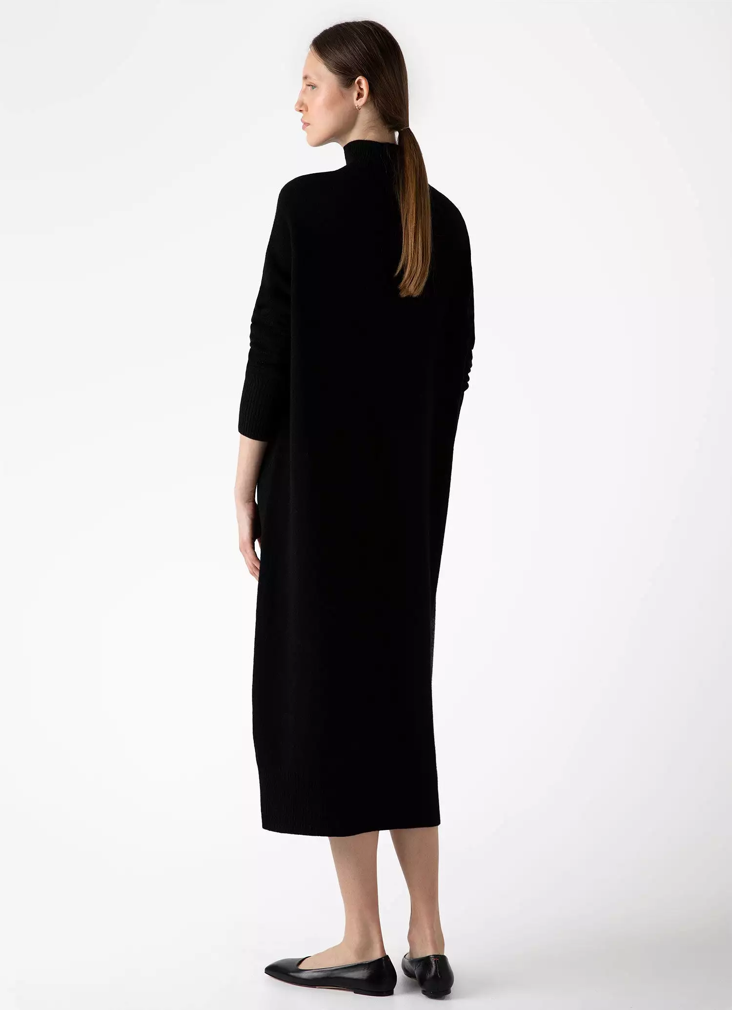 Women's Lambswool Funnel Neck Dress in Black