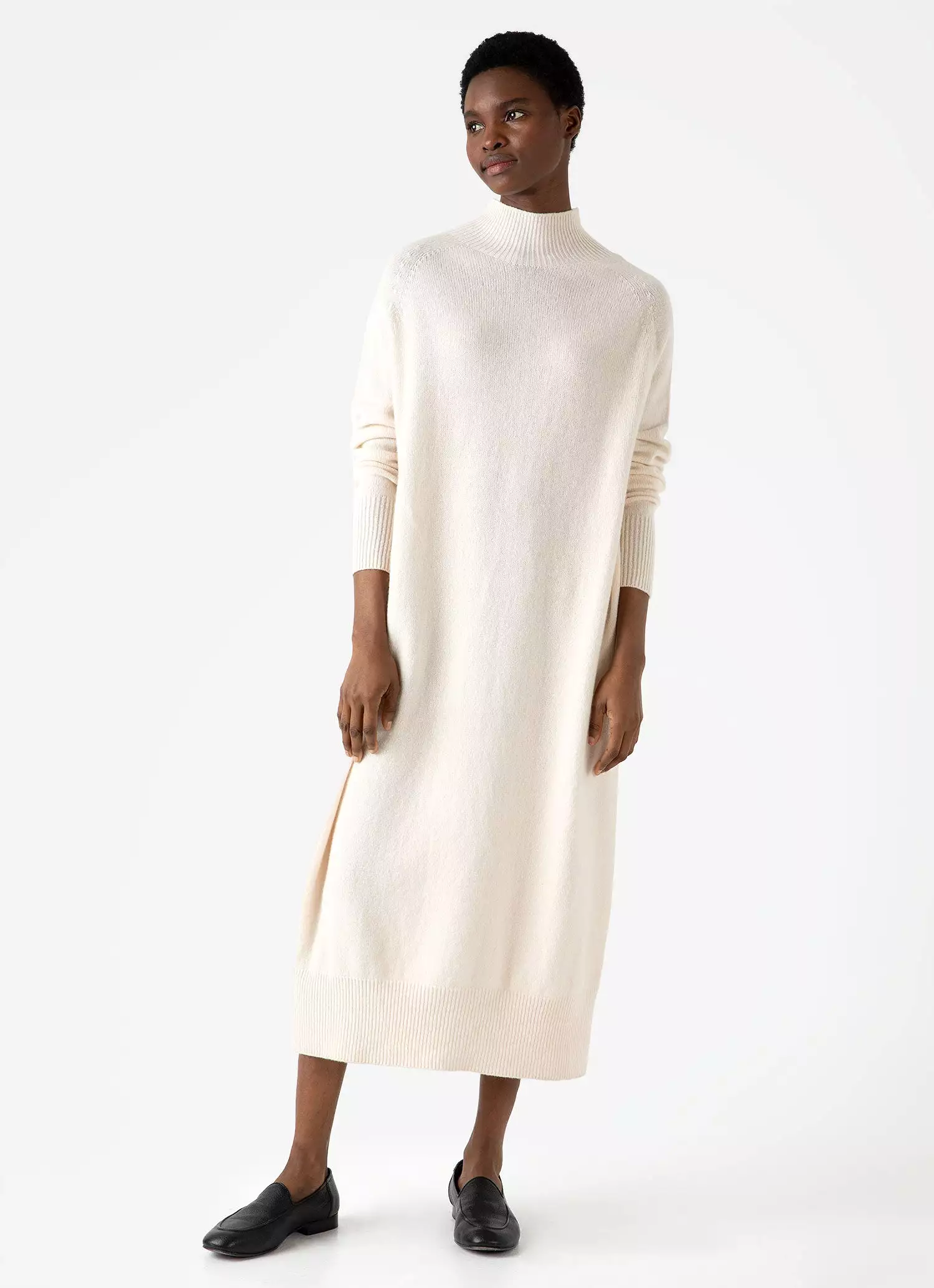 Women's Lambswool Funnel Neck Dress in Ecru