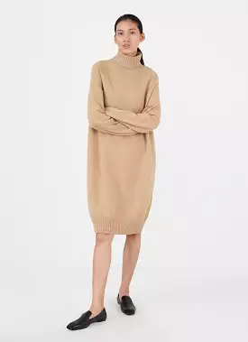 Women's Lambswool Roll Neck Dress in Light Camel