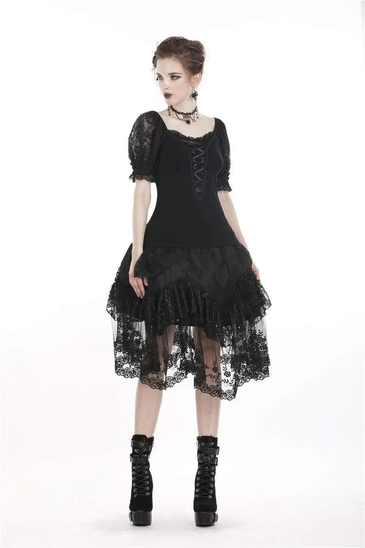 Women's Lolita Lacing Puff Short Sleeved Lace Tops