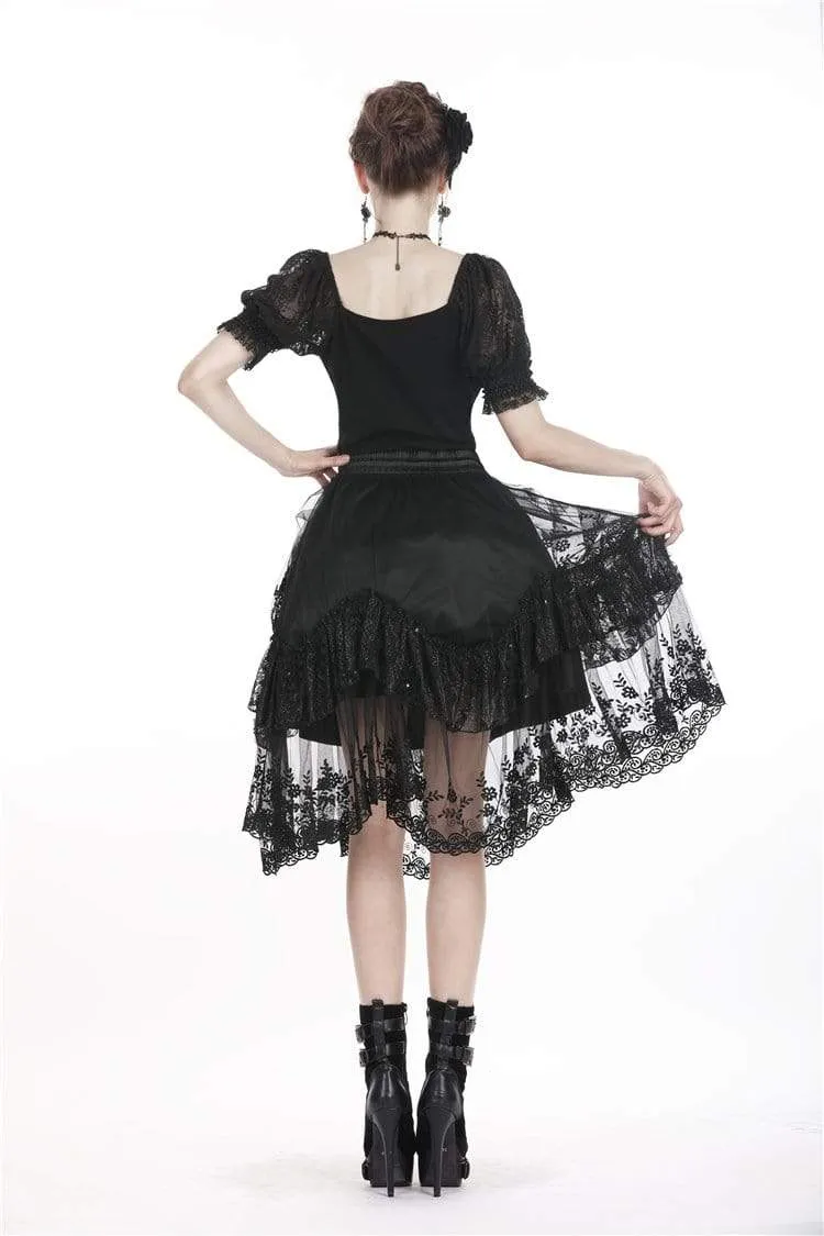 Women's Lolita Lacing Puff Short Sleeved Lace Tops