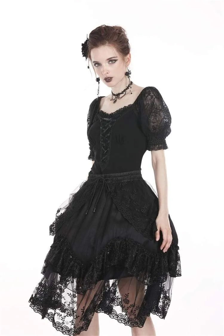 Women's Lolita Lacing Puff Short Sleeved Lace Tops