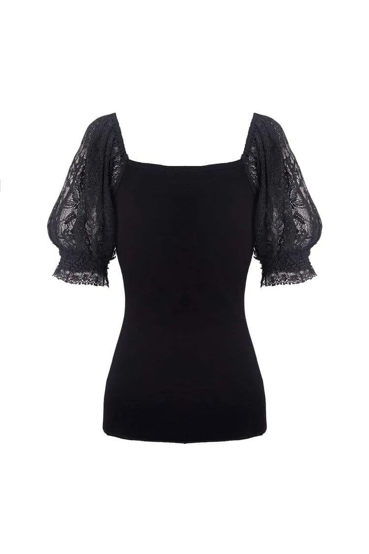 Women's Lolita Lacing Puff Short Sleeved Lace Tops