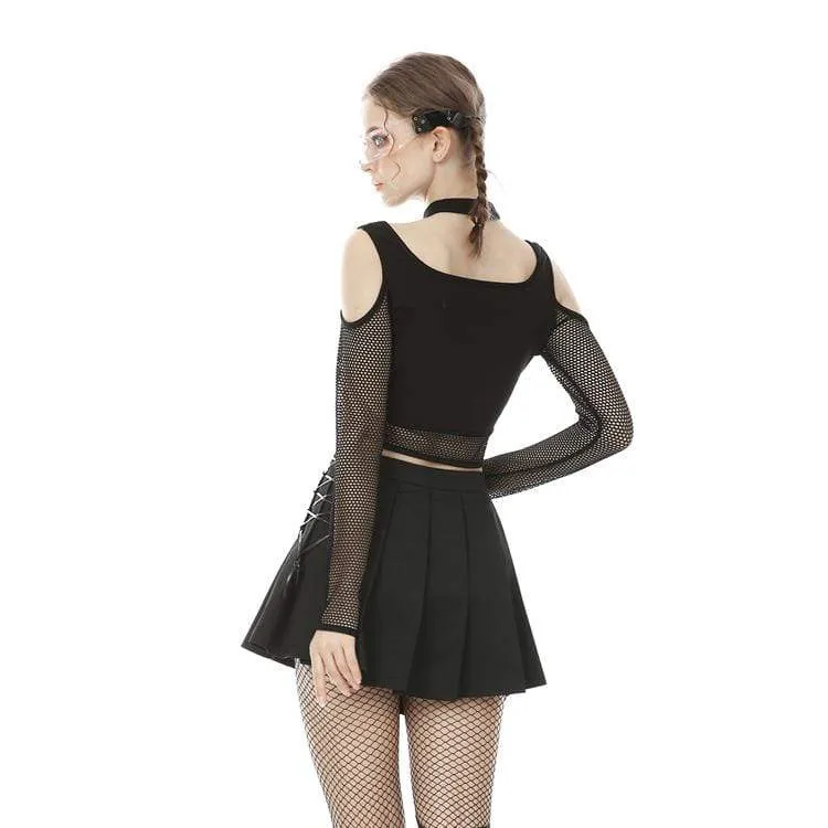 Women's Punk Cutout Shoulder Sheer Mesh Tops