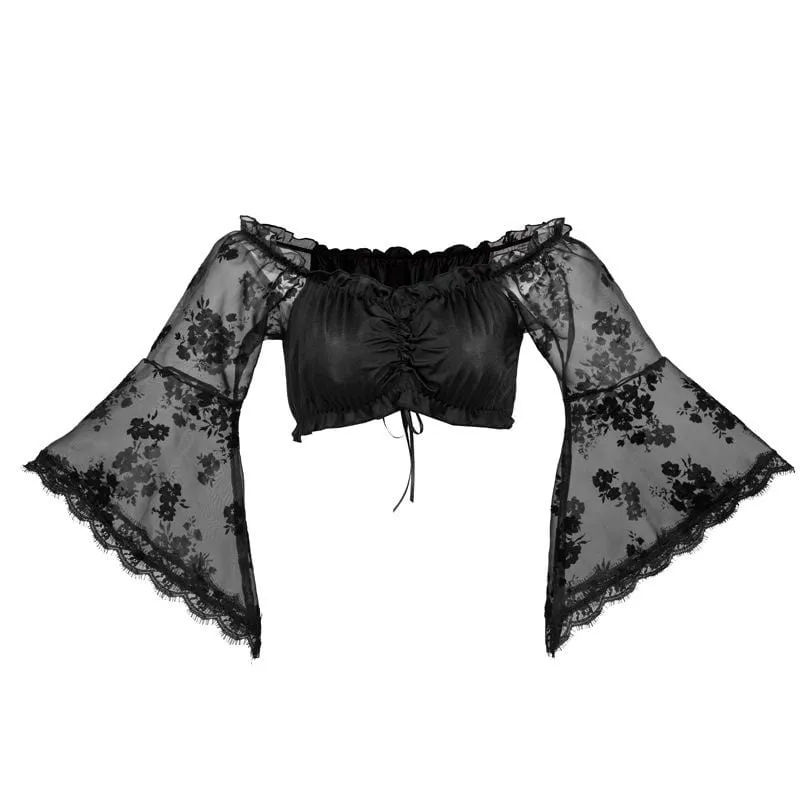 Women's Vintage Off-shoulder Floral Strappy Satin Lace Tops