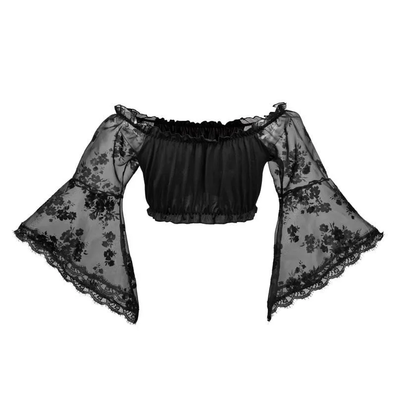 Women's Vintage Off-shoulder Floral Strappy Satin Lace Tops