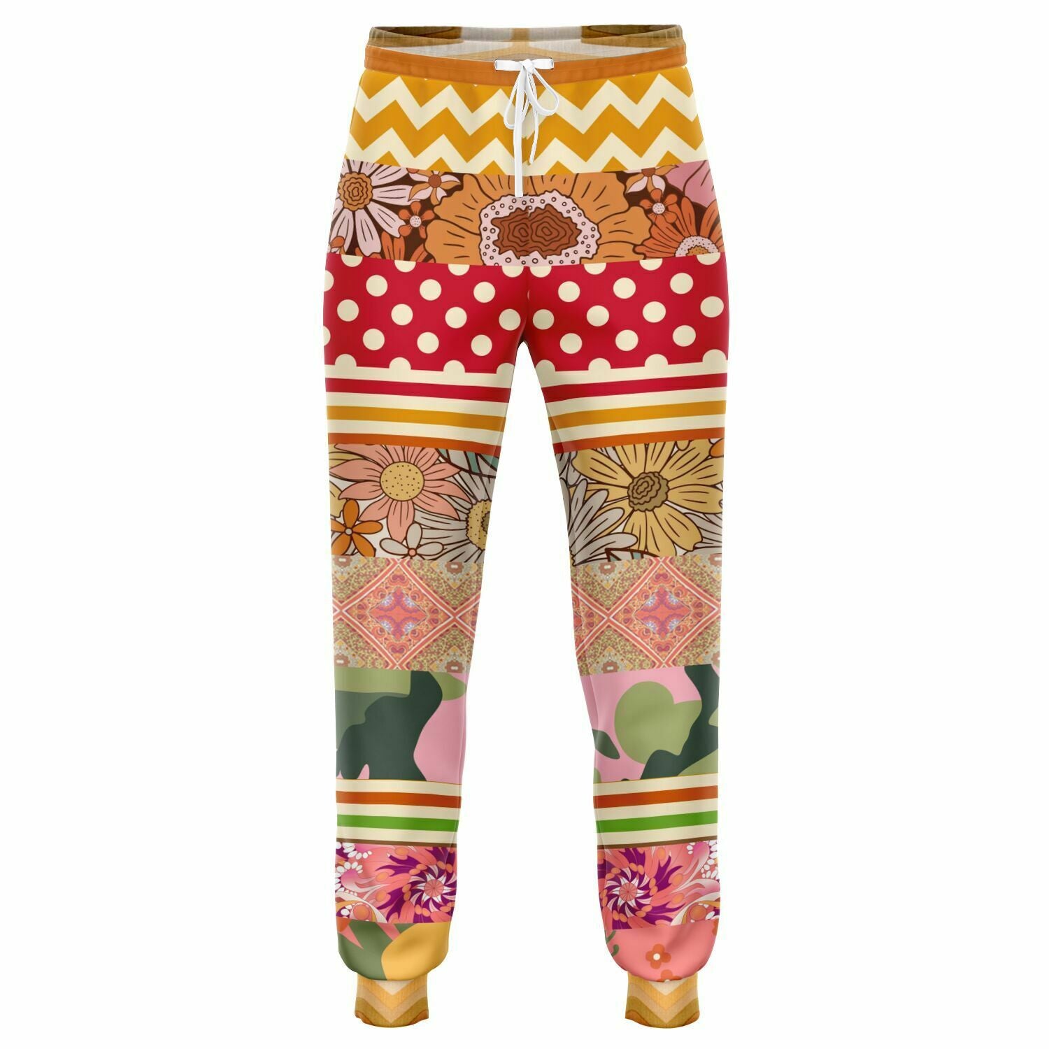 Yogananda Floral Stripe Patchwork Unisex Eco-Poly Joggers